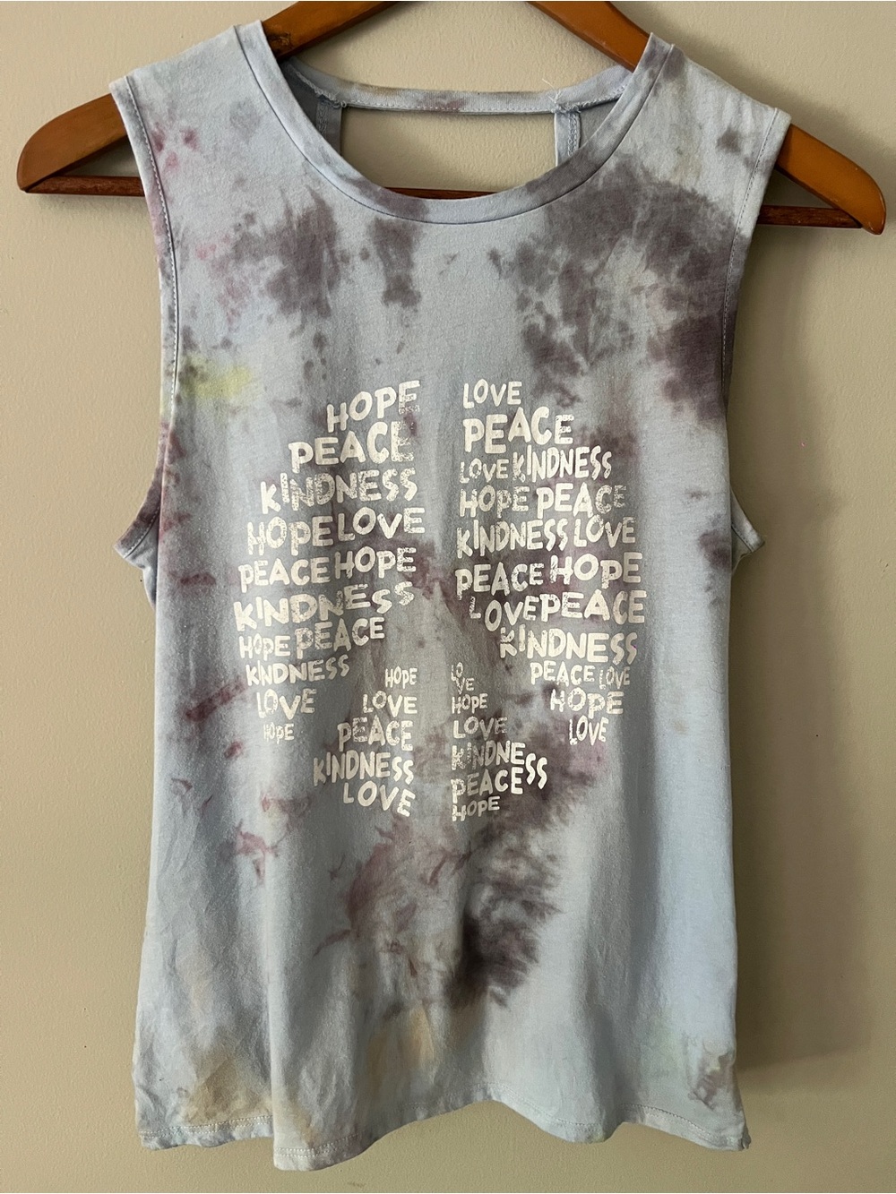 Grayson Threads Tie-Dye Peace & Kindness Crop Tank in Light Blue and Gray